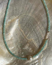 Island necklace - Faceted Amazonite & freshwater pearl