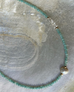 Island necklace - Faceted Amazonite & freshwater pearl